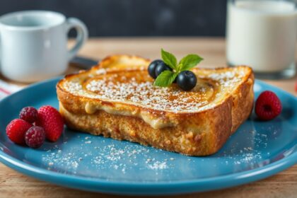Overnight French toast bake in container, perfect for easy breakfast.