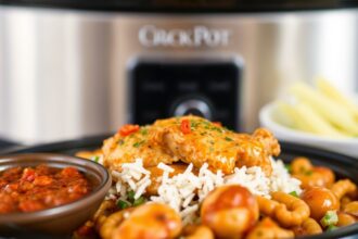 Effortless meal prep: Crock pot chicken shawarma magic.
