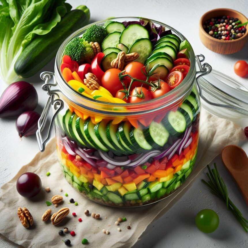 Rainbow Veggie Salad in a Jar: Colorful, Fresh & Easy!