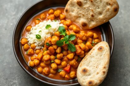 Nutritious Indian chickpea curry with fluffy naan, the ultimate comfort meal.