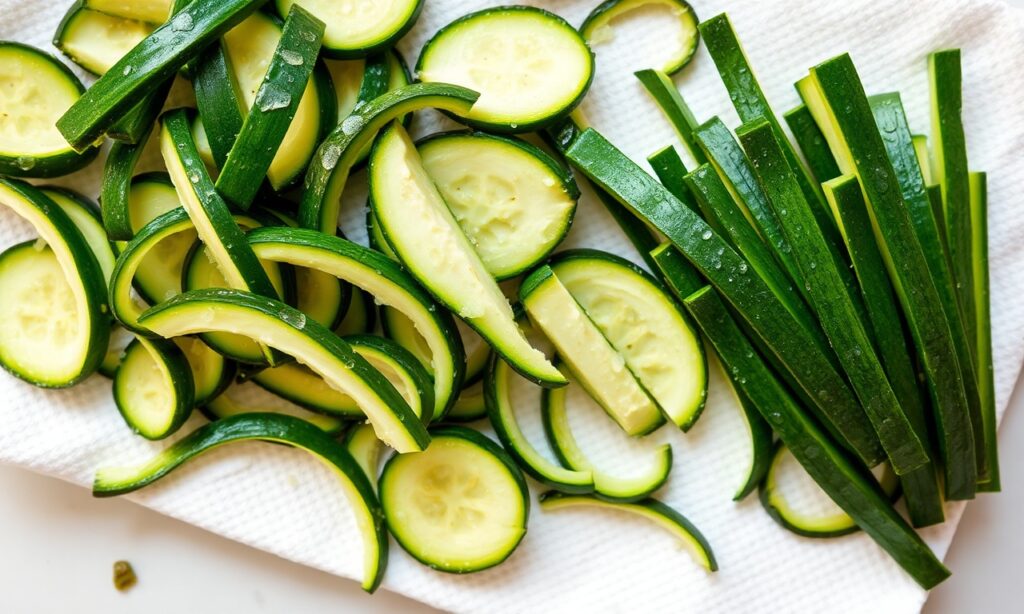 Zucchini strips prepared for Keto Zucchini Lasagna