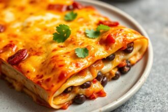 Sweet potato and black bean vegetarian enchiladas recipe.