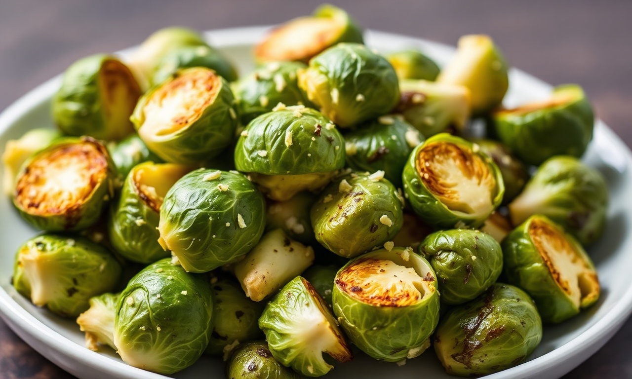 Garlic roasted Brussels sprouts, perfectly seasoned for ultimate flavor.