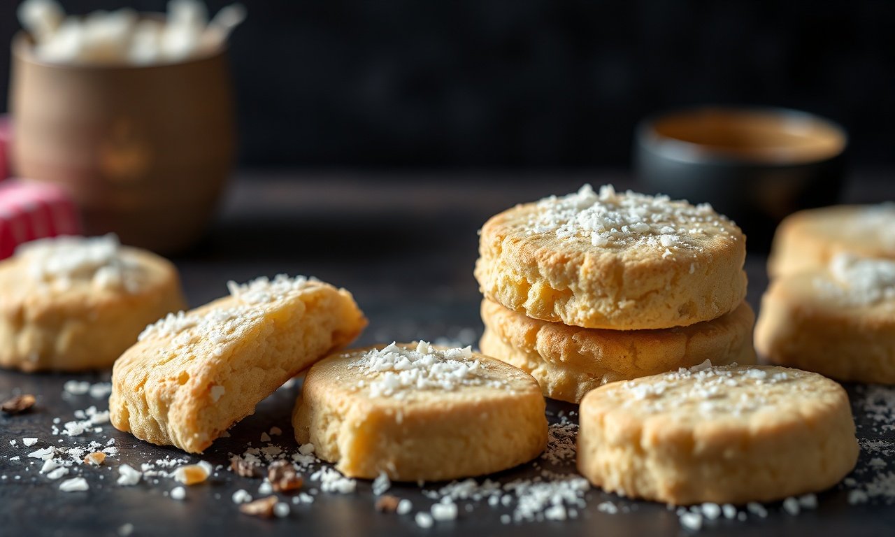 Flaky coconut shortbread recipe for perfectly tender cookies.