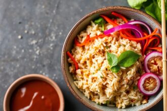 Satay crispy rice salad: a flavorful dish to master.
