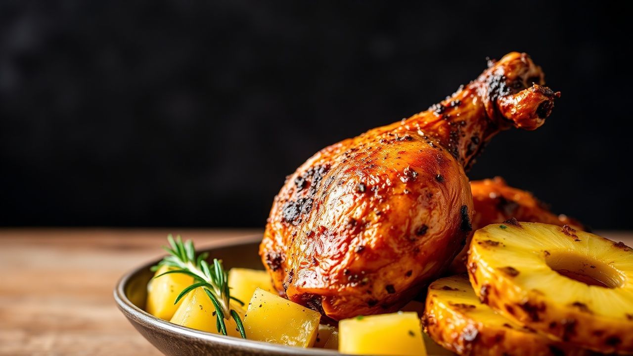 Delicious baked Jamaican pineapple jerk chicken recipe.