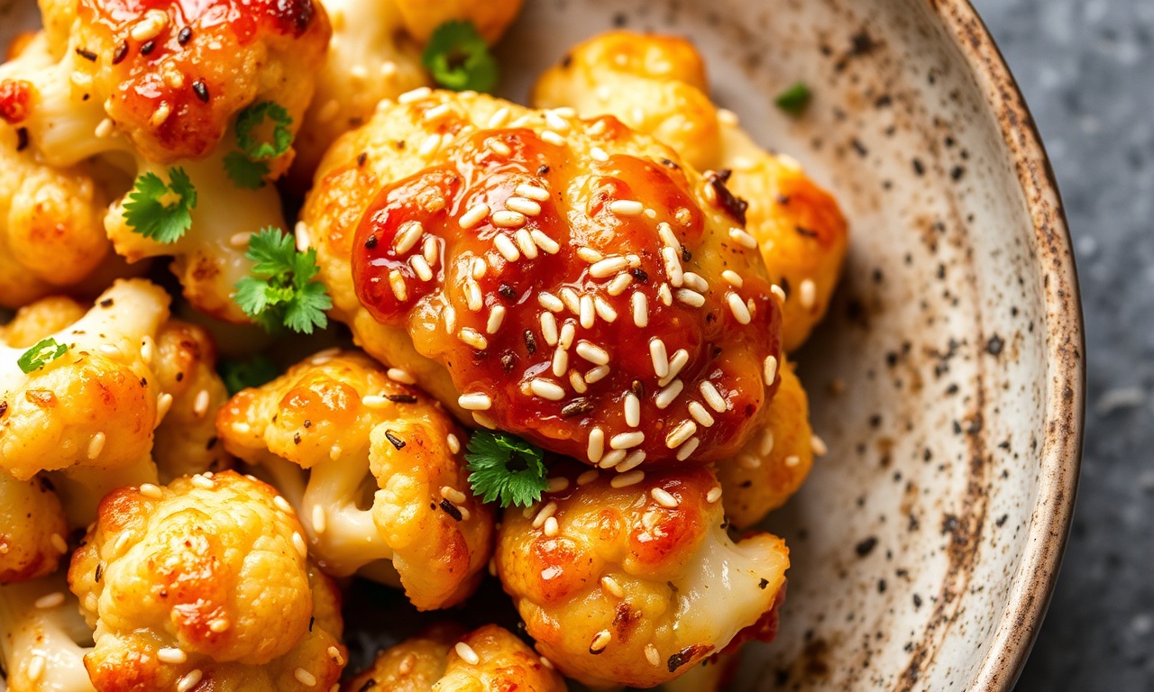 Sticky sesame cauliflower: delicious gluten-free vegan recipe.