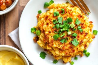 Healthy gluten-free vegan cauliflower hash browns recipe.