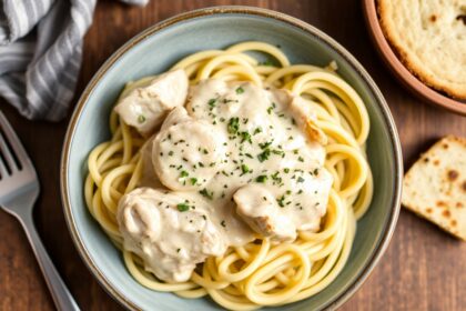 Creamy comforting keto chicken alfredo with zoodles recipe guide.