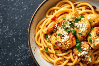 Easy garlic parmesan chicken pasta for healthy weeknight dinners.