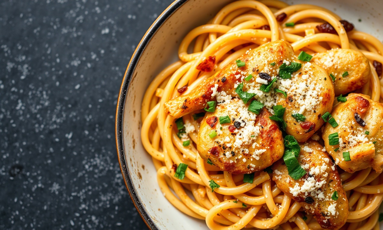 Easy garlic parmesan chicken pasta for healthy weeknight dinners.