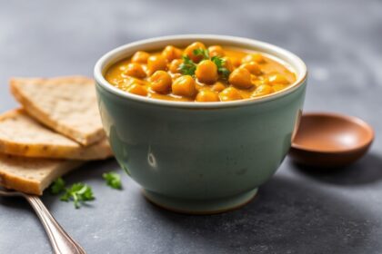 Quick creamy vegan chickpea curry recipe photo.