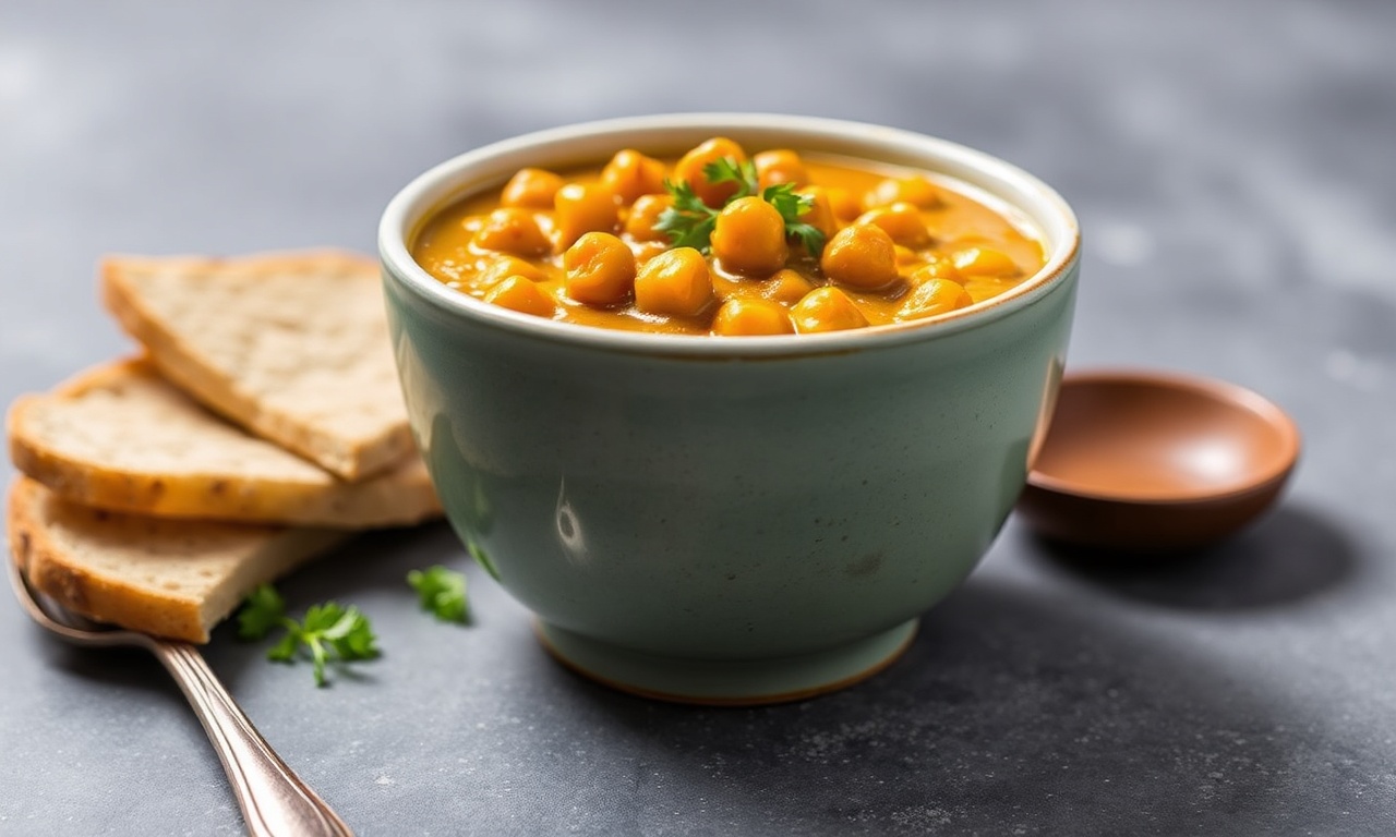 Quick creamy vegan chickpea curry recipe photo.