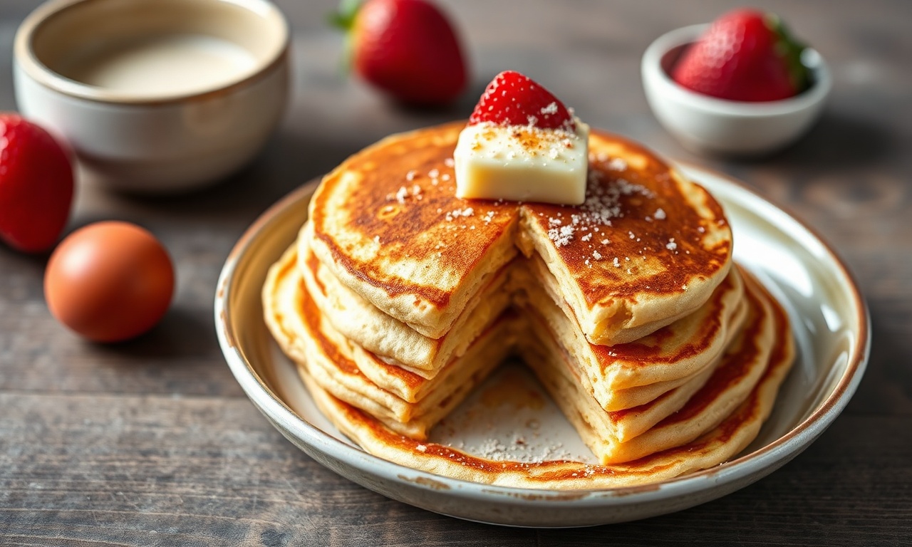 Simple vegan fluffy breakfast pancakes recipe.