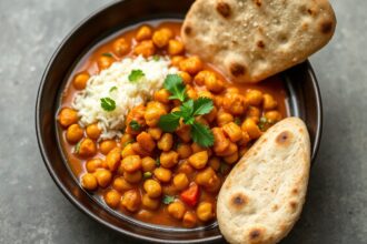 Nutritious Indian chickpea curry with fluffy naan, the ultimate comfort meal.