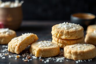 Flaky coconut shortbread recipe for perfectly tender cookies.