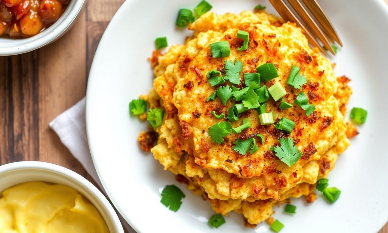 Healthy gluten-free vegan cauliflower hash browns recipe.