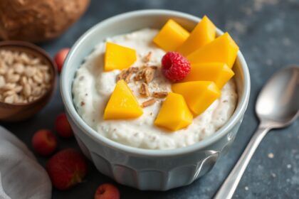 Mango coconut overnight oats, simple, healthy breakfast foundation.