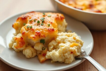 Easy Cheesy loaded cauliflower casserole, a healthy comfort food delight.