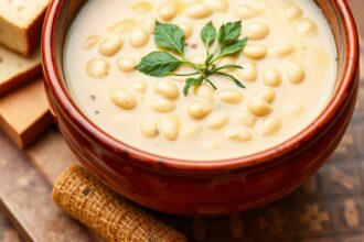Rustic Tuscan white bean soup, hearty Italian flavors.
