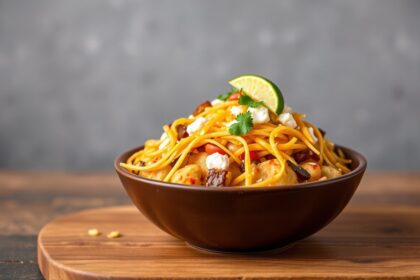 Delicious Loaded potato taco bowl with fresh toppings.