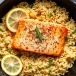 Perfect skillet salmon with lemon orzo recipe.