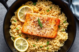Perfect skillet salmon with lemon orzo recipe.