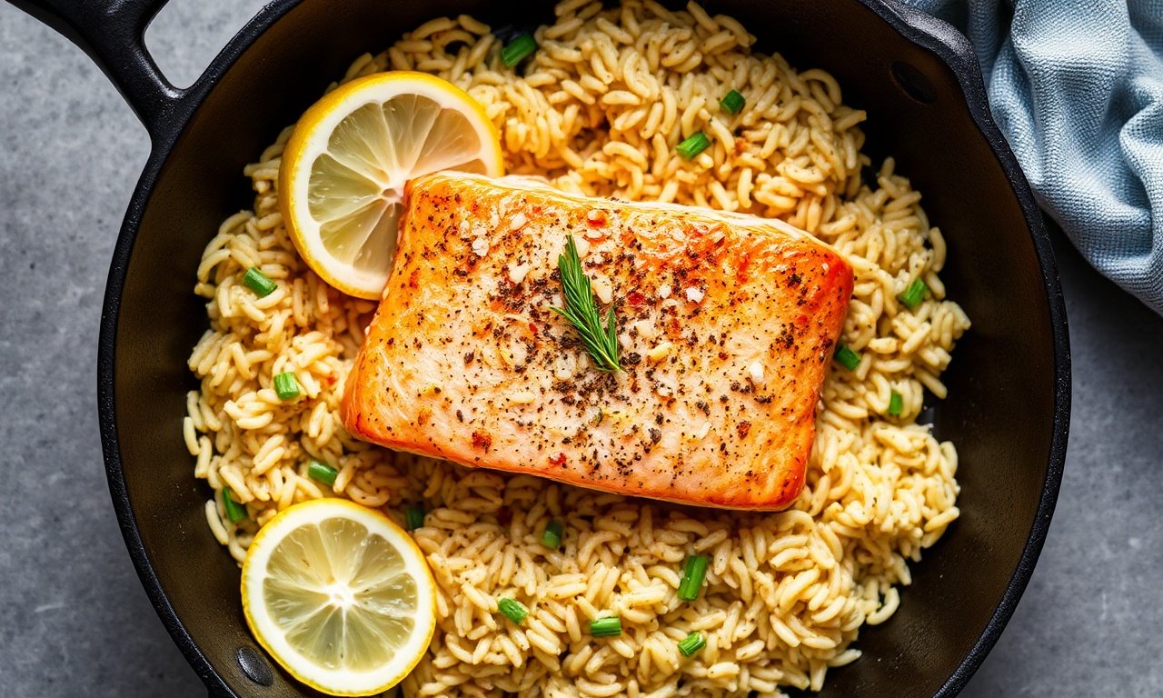Perfect skillet salmon with lemon orzo recipe.