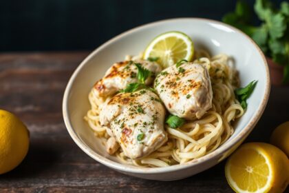 Delicious lemon-herb chicken bowl bursting with fresh flavor.