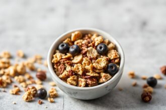 Allergy-friendly vanilla granola for satisfying cravings.